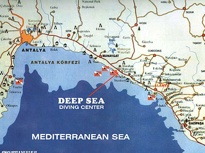 Landkarte Mittelmeer Antalya / Alanya / Side / Incekum